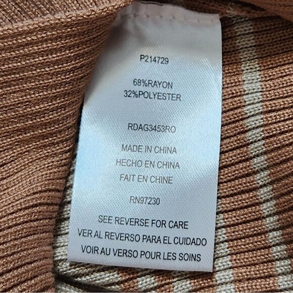 Almost Famous Ribbed Midi Dress Short Sleeve White Blue Tan Striped Colorblock M - Picture 7 of 10